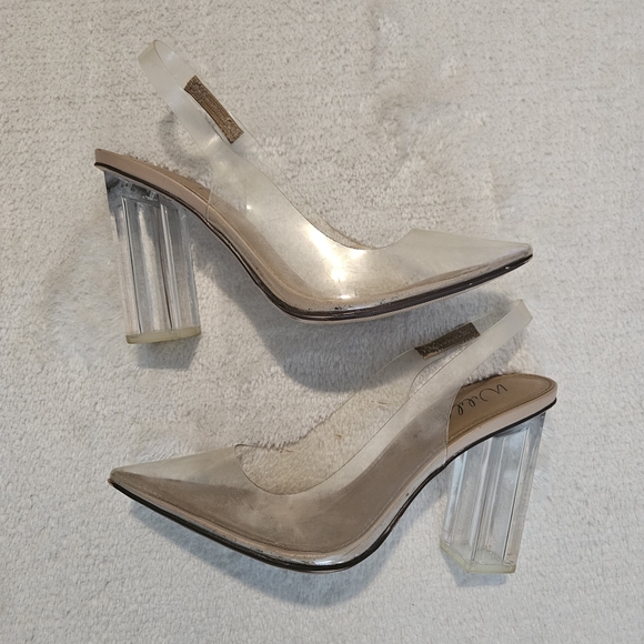 Wild Pair Transparent Slingback Heels Size 9 Neutral Contemporary Office - Picture 2 of 7